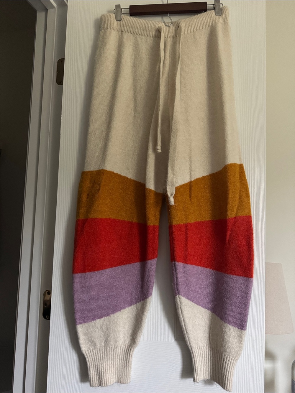 Women’s Cozy Colorblock Joggers - Cream with Mustard, Red & Lavender